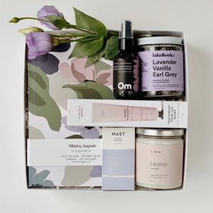 The Unwind Gift Box for a calming, relaxing gift. A gift idea for Mother's Day, Birthday or someone who needs a break