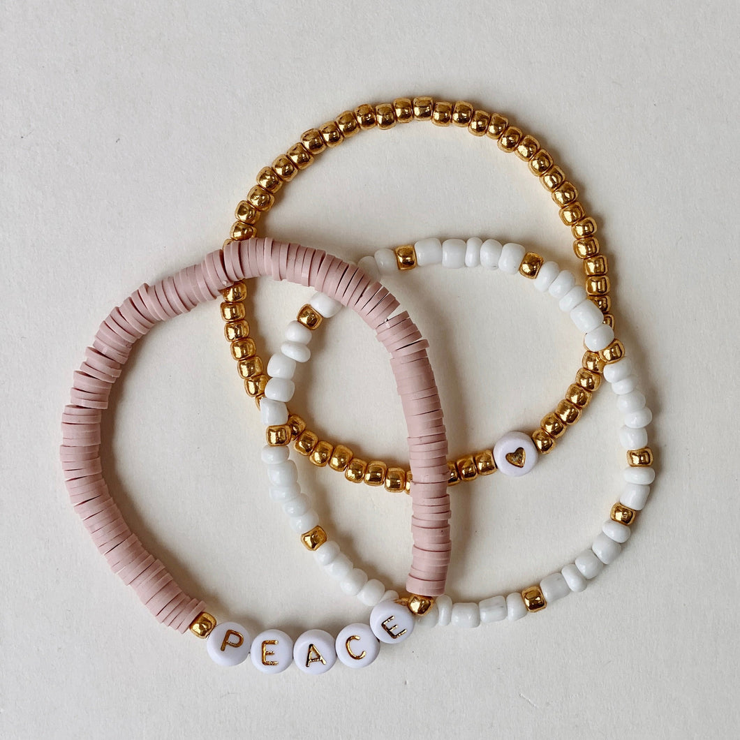 Customized beaded bracelet stack | PEACE